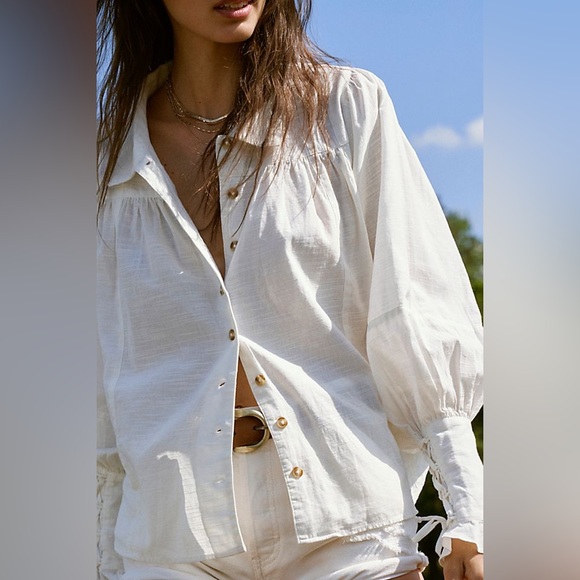 Free People Kiss Kiss Blouse size XS Button Down Balloon Sleeve - Picture 1 of 12